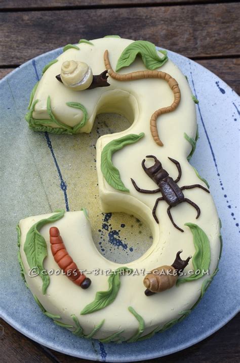 A Number 3 Birthday Cake with Creepy Crawlies