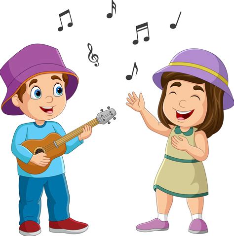 Cartoon boy playing guitar and girl singing 15219919 Vector Art at Vecteezy