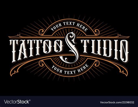 Vintage lettering of tattoo studio. Logo template on dark background ...