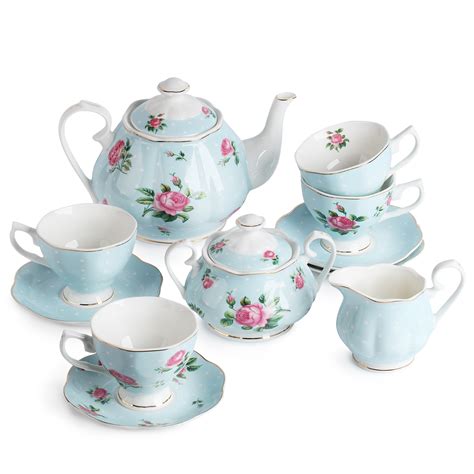 BTäT- Floral Tea Set, Tea cups (8oz), Tea Pot (38oz), Creamer and Sugar ...