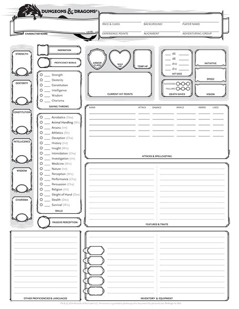 Printable D&d 5e Character Sheet