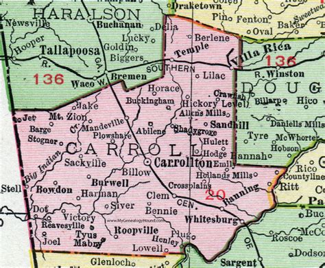 Carroll County, Georgia, 1911, Map, Rand McNally, Carrollton, Villa ...