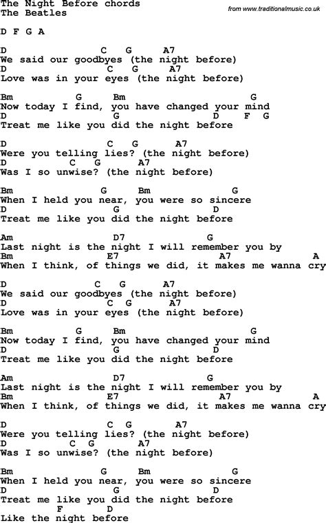 Song Lyrics with guitar chords for The Night Before - The Beatles Easy ...