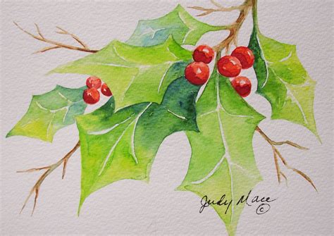 Original Holly With Berries Handpainted Watercolor Greeting | Etsy ...