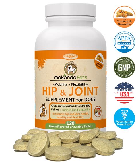 Hip and Joint Supplement with Glucosamine for Dogs, Turmeric ...