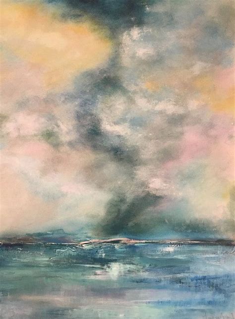 Seastorm painting, sunset, abstract ocean, landscape art, sea, horizon ...