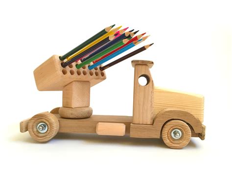 Wood toy for kids Pencil holder Wooden truck Learning toy Montessori ...