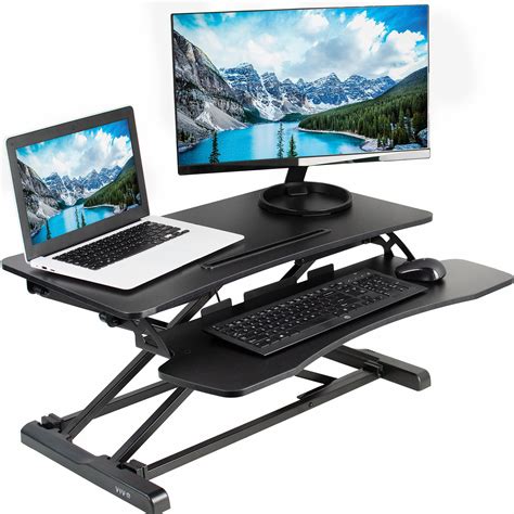 VIVO Black Height Adjustable Standing Desk Monitor Riser 32" Sit Stand ...