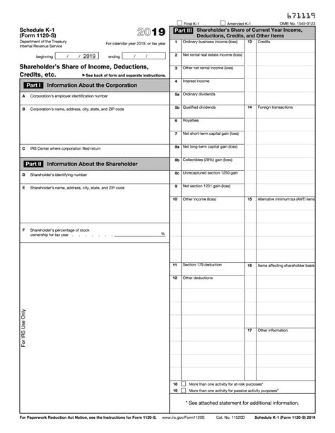 Editable IRS Form 1120-S (Schedule K-1) 2019 - 2020 - Create A Digital ...