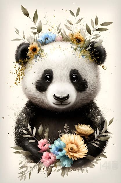 Premium AI Image | A panda with flowers on his head