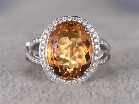 MYRAY 14k White Gold Big Oval Cut Natural Yellow Citrine Gemstone ...