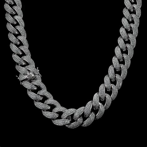 3 Row White Gold Cuban Link Chain 18mm - Custom Gold Grillz