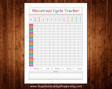 Menstrual Cycle Tracker 1 Page Instant Download PDF | Etsy