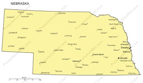 Nebraska PowerPoint Map - Major Cities