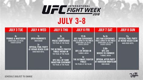 UFC’s International Fight Week schedule revealed for July 3-8 in Las ...