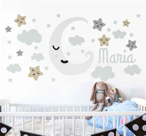 Personalised Moon and Stars Wall Sticker - TenStickers