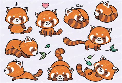 Premium Vector Clipart Kawaii Red Pandas Cute Red Panda Clipart Set ...