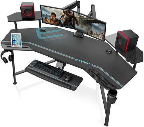 Buy EUREKA ERGONOMIC Gaming Desk with Led Lights, 72" Large Wing-Shaped ...