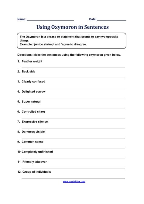 Figurative Language Worksheets | Oxymoron Worksheets