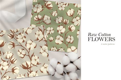 Raw cotton flowers seamless patterns | Graphic Patterns ~ Creative Market