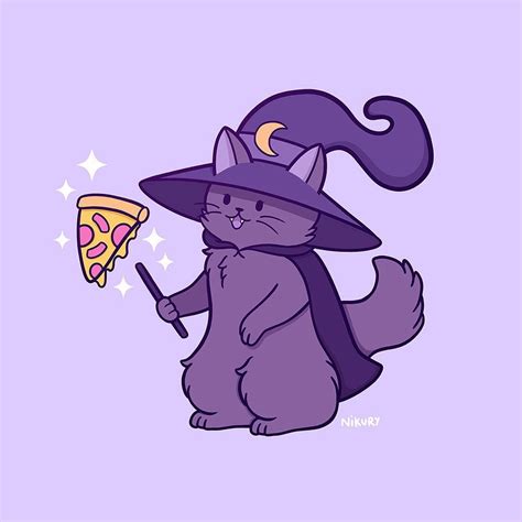 Nikury ニナ ☾ (@nikury_art) on Instagram: Pizza Wizard Cat | Witchy ...