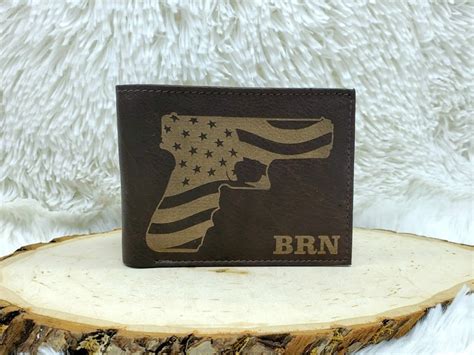 Laser Engraved Leather Wallet // Gun With American Flag Inset | Etsy