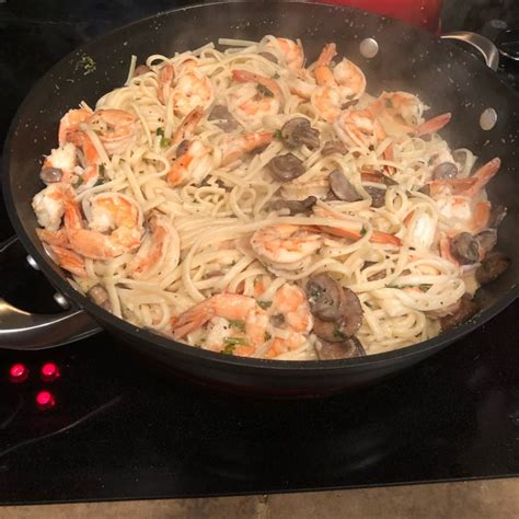 Shrimp and Mushroom Linguini with Creamy Cheese Herb Sauce