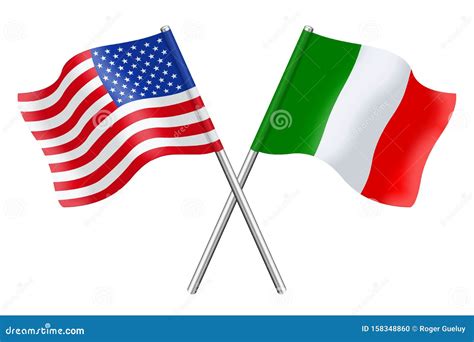 Bandiere Degli Stati Uniti D'America E Dell'Italia Isolate in Bianco ...