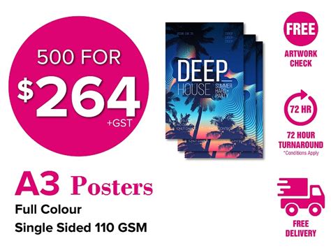 A3 Poster Printing $264 for 500 | $310 for 1000 Free delivery