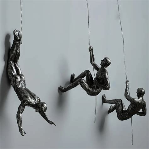 Industrial Style Climbing Man Resin Iron Wire Wall Hanging Decoration ...