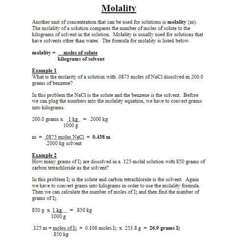 Molality Study Guide - Inspirit