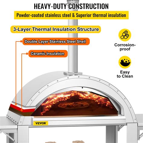 VEVOR Outdoor Pizza Oven Wood Fired Pizza Oven Movable Stainless Steel ...