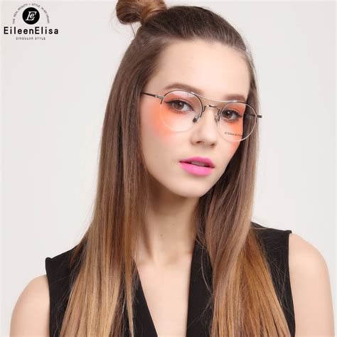 EE New Fashion Round Metal Frame Glasses Women Gold Glasses Frames Half ...