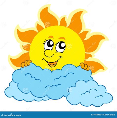 Cute Cartoon Sun With Clouds Vector Illustration | CartoonDealer.com ...