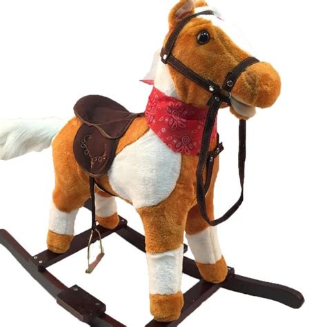 Plush Rocking Horses Toys for 3 8 Years Old Children Light Brown Wooden ...