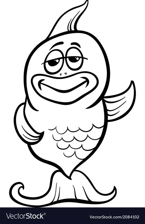 Funny fish cartoon coloring page Royalty Free Vector Image