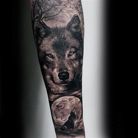 Wolf Howling At Moon Guys Realistic Forearm Sleeve Tattoo Ideas | Wolf ...