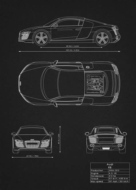 Audi R8 Blueprint Car Posters, Metal Posters, Poster Poster, Super ...