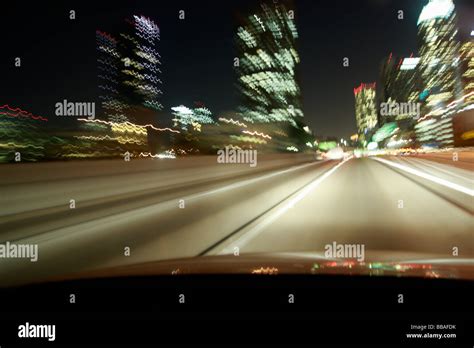 Multiple lane highway, night, city Stock Photo - Alamy