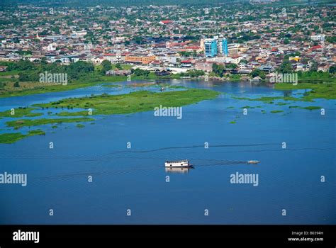 Peru Amazon Amazon River Iquitos Aerial view of the port harbour and ...