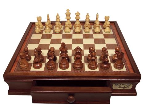 Chess Set - Weighted wooden pieces on Timber inlaid board with drawer ...