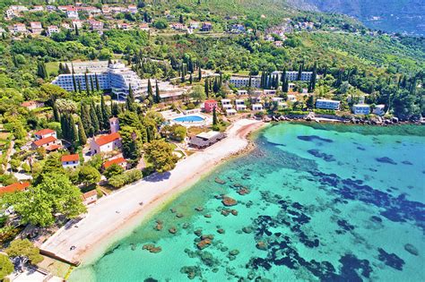 Adriatic village of Mlini waterfront and beach aerial view, Photograph ...