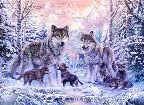 Winter Wolf Family Wallpaper Wall Mural by Magic Murals