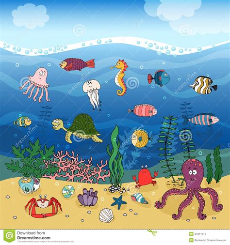 underwater sea creatures cartoon - Google Search | Underwater drawing ...