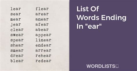 List Of Words Ending In "ear"