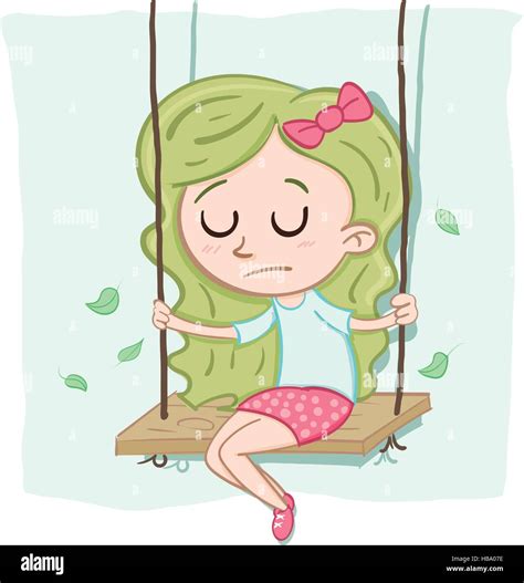 cartoon lonely girl sitting alone on the swing Stock Vector Image & Art ...