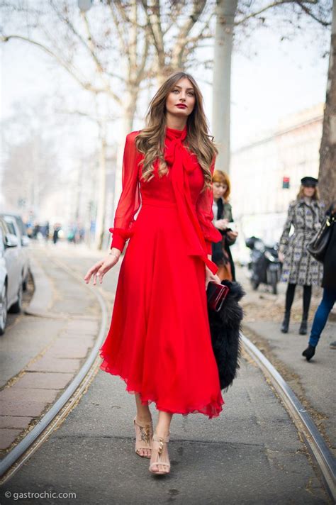 Lady in Red, Outside Gucci | Beautiful red dresses, Red dress, Chiffon ...