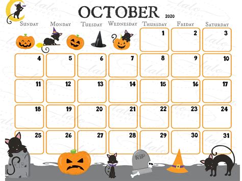 October Halloween Printable Calendar 2020 - octoberjulll