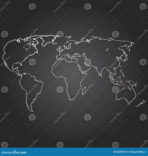 World Map Contour Vector Illustration on Chalkboard, Hand Drawn Stock ...