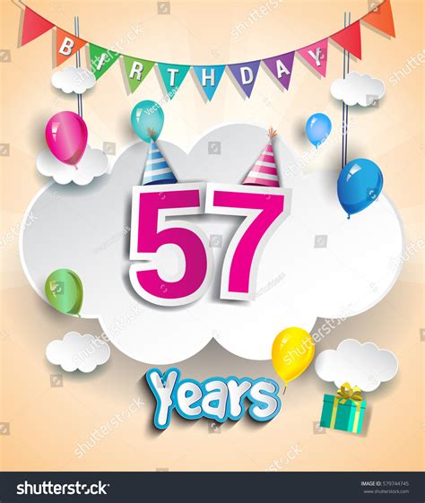 57 Years Birthday Design Greeting Cards Stock Vector (Royalty Free ...